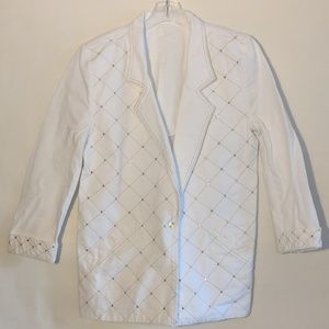 Oversized White Denim Bedazzled Jacket